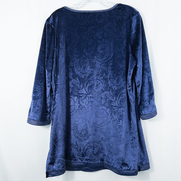 Avon Embossed Velvet 3/4 Sleeve Tunic Top Womens Large Blue Elegant Whimsigoth - Picture 2 of 14